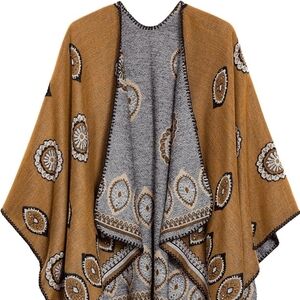Poncho Cape Cardigan, OS, Western Boho Raw Sienna Color